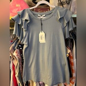 English Factory shoulder ruffle top powder blue Medium